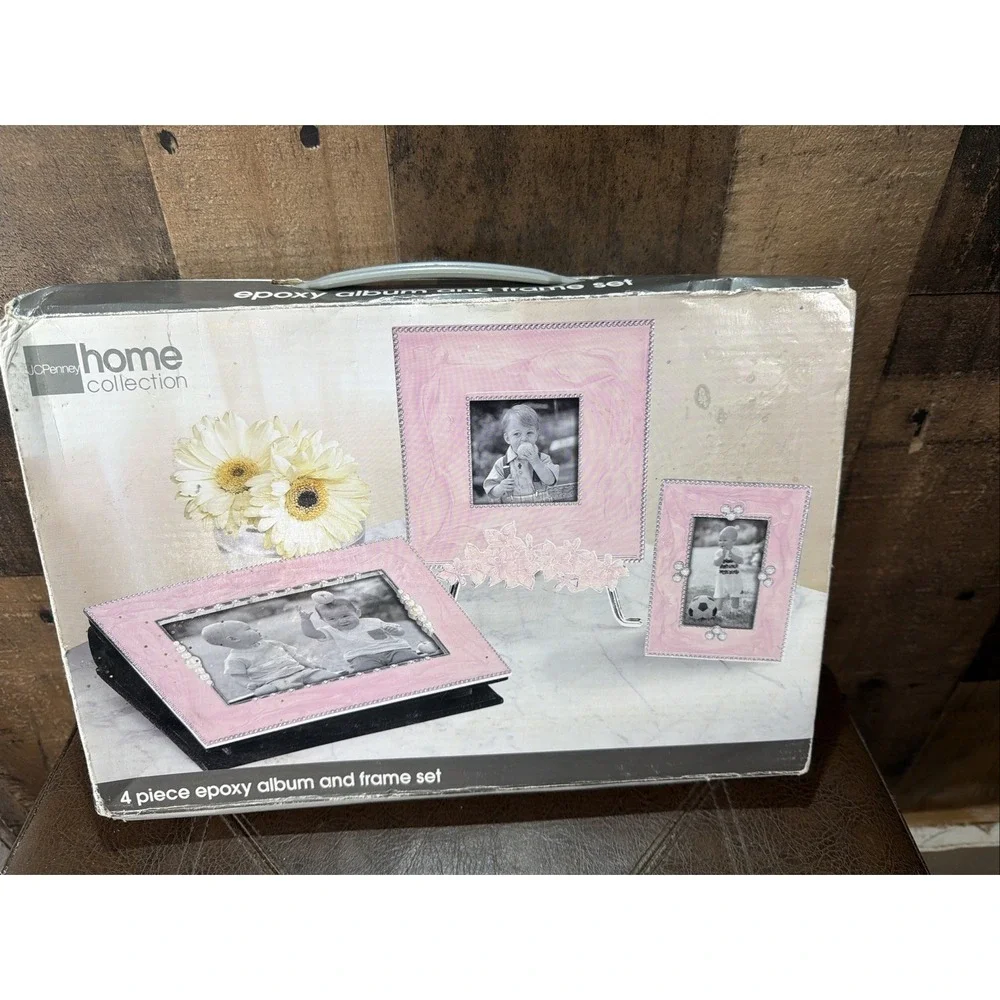 JCPenney Home Collection 4 Piece Epoxy Photo Album & Frame Set Light Orange New